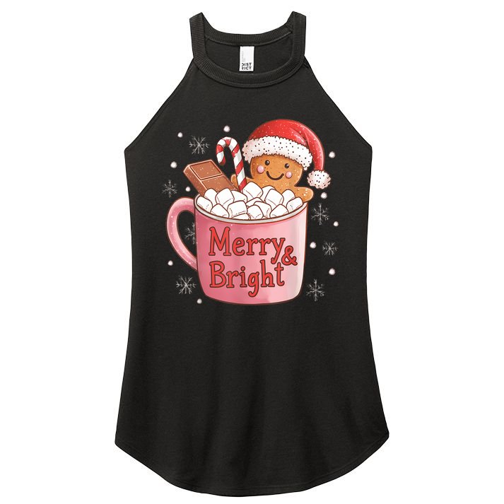 Funny Merry And Bright Christmas Gingerbread Man Hot Cocoa Women's Perfect Tri Rocker Tank