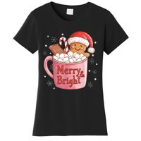 Funny Merry And Bright Christmas Gingerbread Man Hot Cocoa Women's T-Shirt