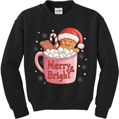 Funny Merry And Bright Christmas Gingerbread Man Hot Cocoa Kids Sweatshirt