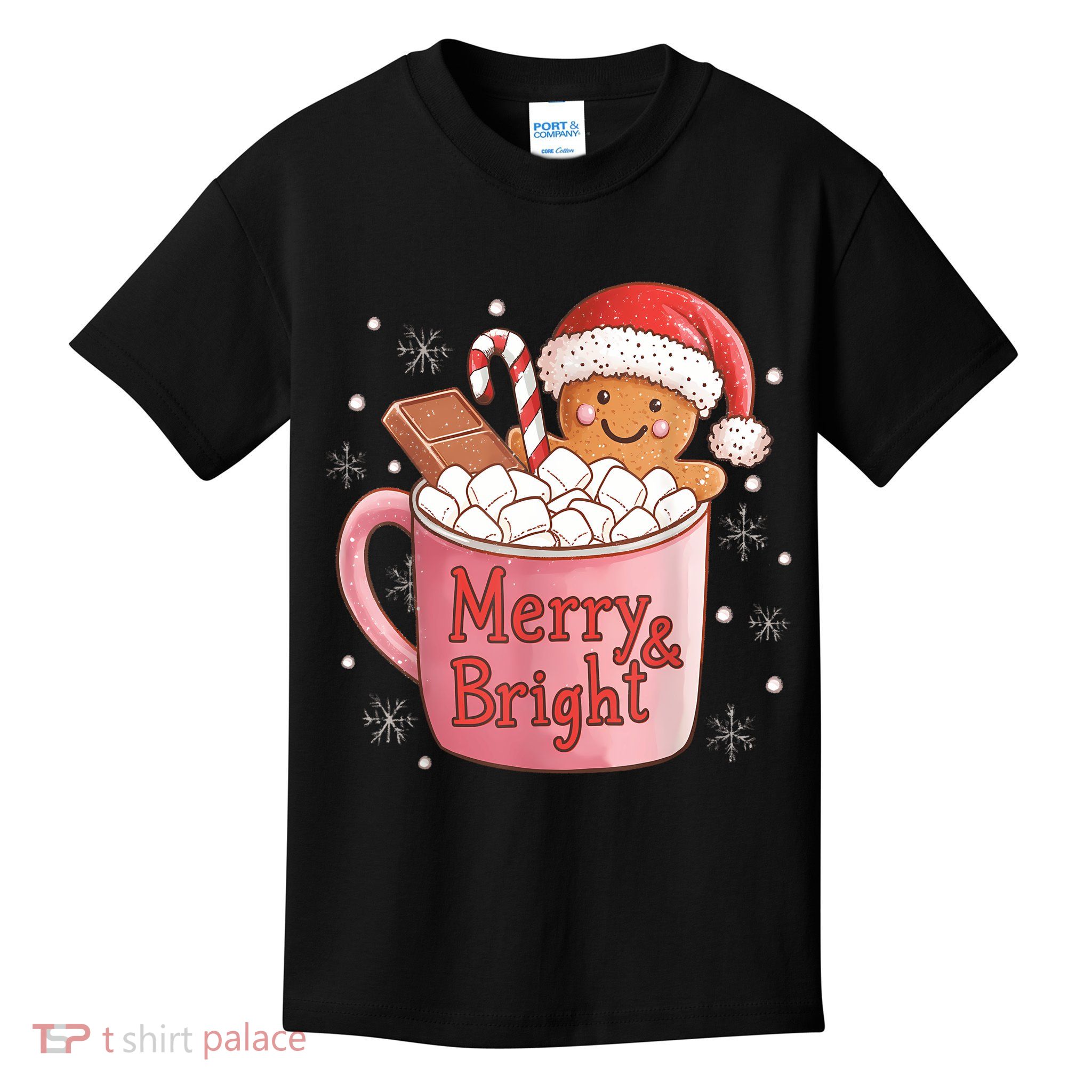 Funny Merry And Bright Christmas Gingerbread Man Hot Cocoa Kids T-Shirt