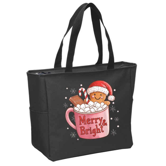 Funny Merry And Bright Christmas Gingerbread Man Hot Cocoa Zip Tote Bag
