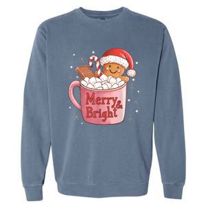 Funny Merry And Bright Christmas Gingerbread Man Hot Cocoa Garment-Dyed Sweatshirt