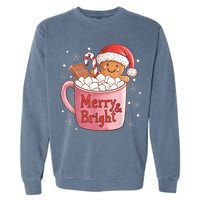 Funny Merry And Bright Christmas Gingerbread Man Hot Cocoa Garment-Dyed Sweatshirt
