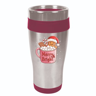 Funny Merry And Bright Christmas Gingerbread Man Hot Cocoa 16oz Travel Tumbler