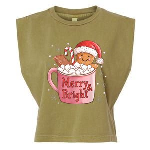 Funny Merry And Bright Christmas Gingerbread Man Hot Cocoa Garment-Dyed Women's Muscle Tee