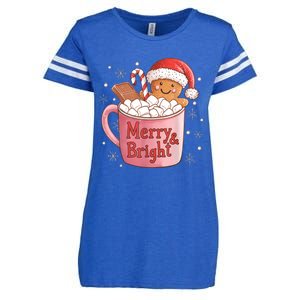 Funny Merry And Bright Christmas Gingerbread Man Hot Cocoa Enza Ladies Jersey Football T-Shirt