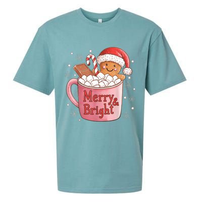Funny Merry And Bright Christmas Gingerbread Man Hot Cocoa Sueded Cloud Jersey T-Shirt