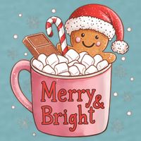 Funny Merry And Bright Christmas Gingerbread Man Hot Cocoa Sueded Cloud Jersey T-Shirt