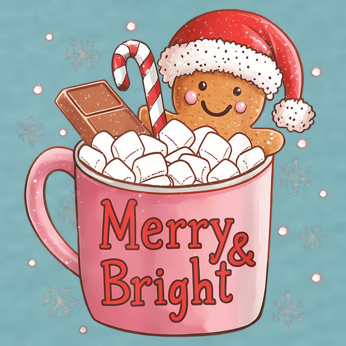 Funny Merry And Bright Christmas Gingerbread Man Hot Cocoa Sueded Cloud Jersey T-Shirt