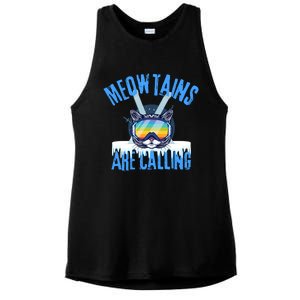 Funny Meowtains Are Calling Gift For Skier Ladies PosiCharge Tri-Blend Wicking Tank