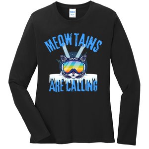 Funny Meowtains Are Calling Gift For Skier Ladies Long Sleeve Shirt