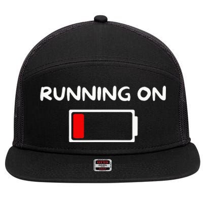 Funny marathon art Running low on battery empty 7 Panel Mesh Trucker Snapback Hat