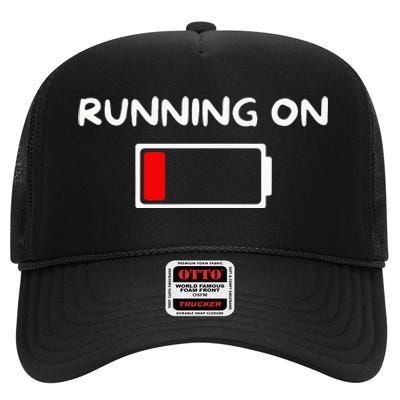 Funny marathon art Running low on battery empty High Crown Mesh Back Trucker Hat