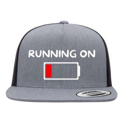 Funny marathon art Running low on battery empty Flat Bill Trucker Hat