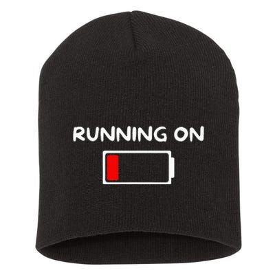 Funny marathon art Running low on battery empty Short Acrylic Beanie