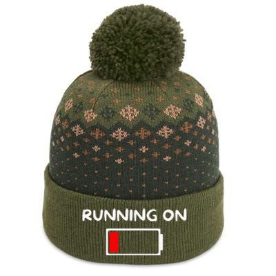 Funny marathon art Running low on battery empty The Baniff Cuffed Pom Beanie