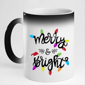 Funny Merry And Bright Christmas Lights Gift 11oz Black Color Changing Mug