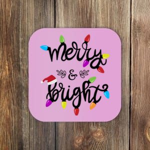 Funny Merry And Bright Christmas Lights Gift Coaster