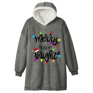 Funny Merry And Bright Christmas Lights Gift Hooded Wearable Blanket