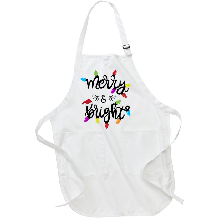 Funny Merry And Bright Christmas Lights Gift Full-Length Apron With Pockets