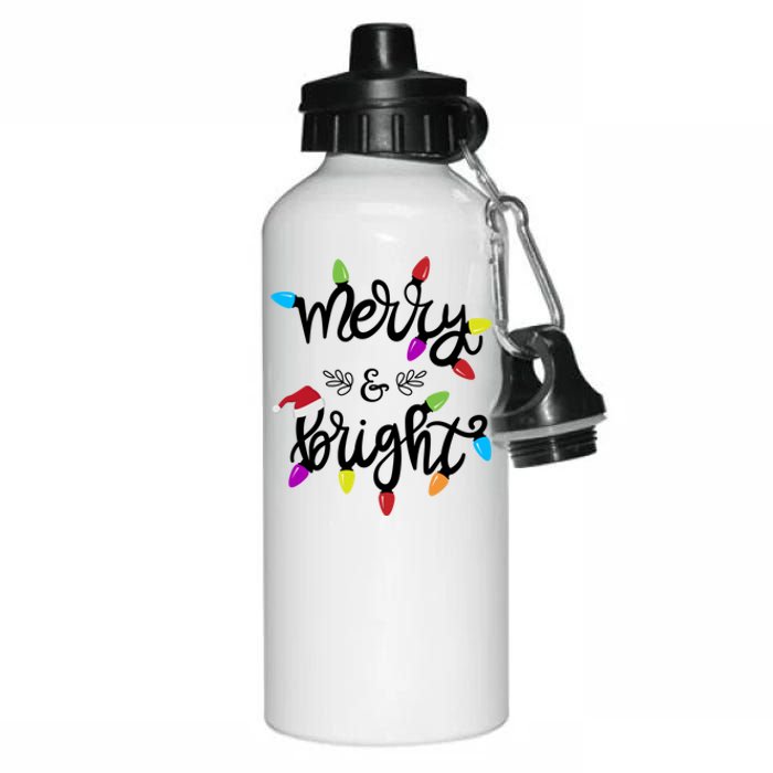 Funny Merry And Bright Christmas Lights Gift Aluminum Water Bottle