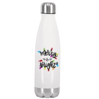 Funny Merry And Bright Christmas Lights Gift Stainless Steel Insulated Water Bottle