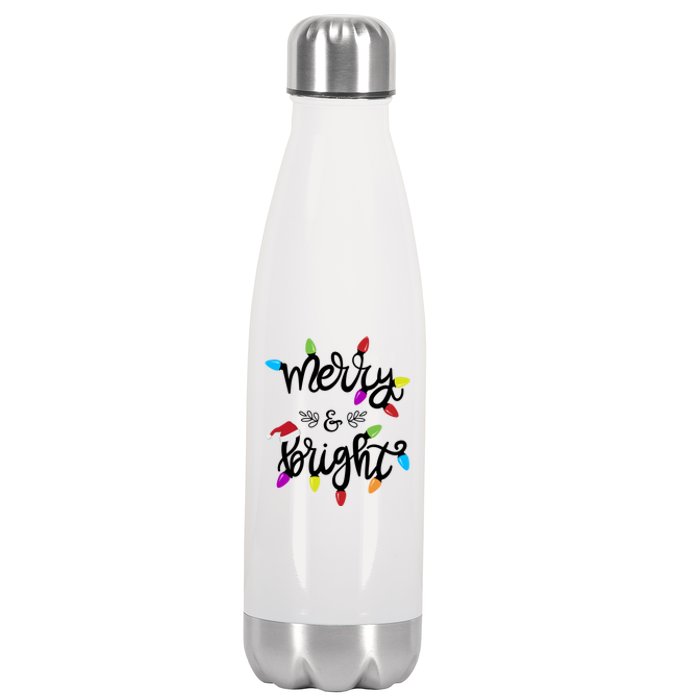 Funny Merry And Bright Christmas Lights Gift Stainless Steel Insulated Water Bottle