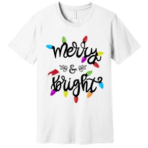 Funny Merry And Bright Christmas Lights Gift Premium T-Shirt