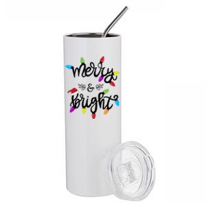 Funny Merry And Bright Christmas Lights Gift Stainless Steel Tumbler