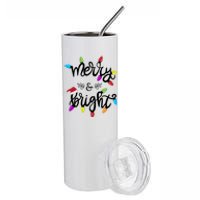 Funny Merry And Bright Christmas Lights Gift Stainless Steel Tumbler