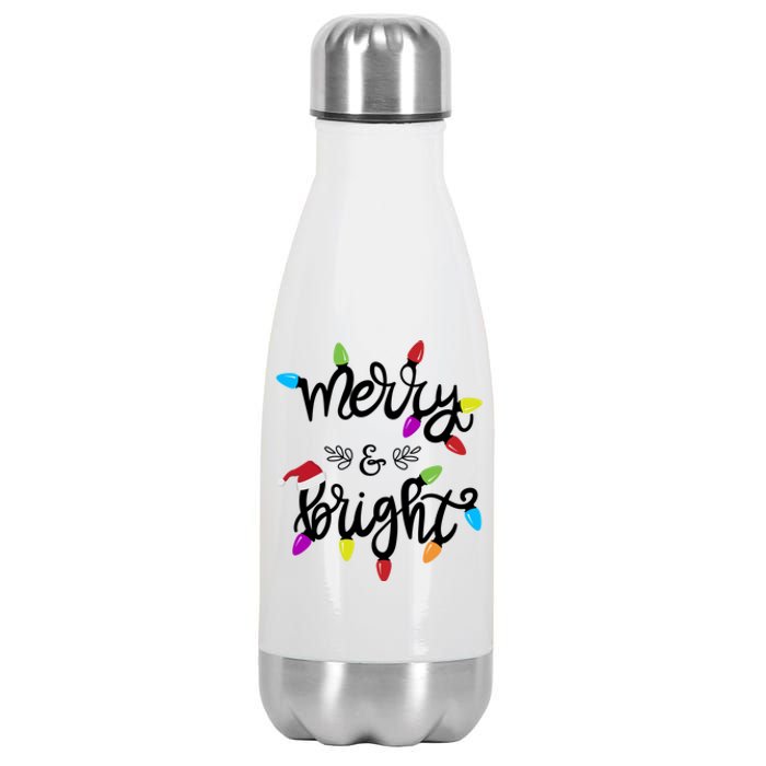 Funny Merry And Bright Christmas Lights Gift Stainless Steel Insulated Water Bottle