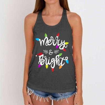 Funny Merry And Bright Christmas Lights Gift Women's Knotted Racerback Tank