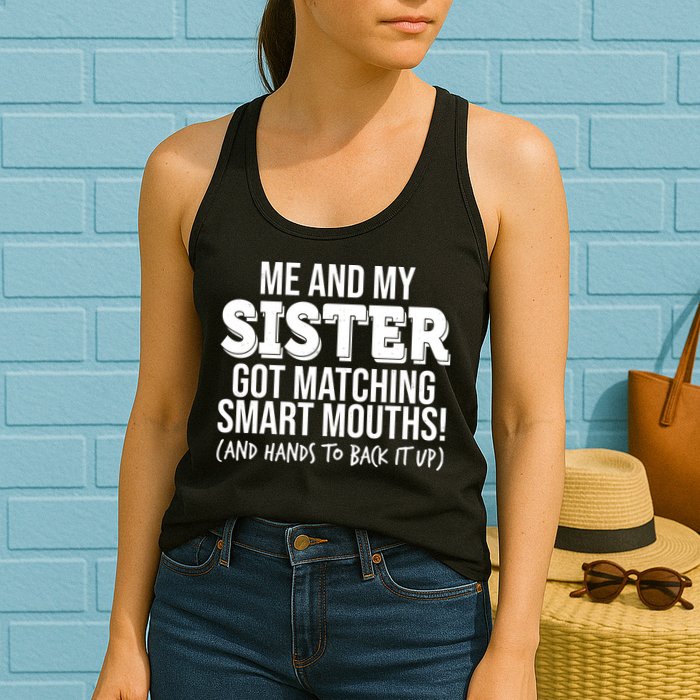 Funny Me And My Sister Got Matching Smart Mouths And Hands To Back It Up Womens Tank Top