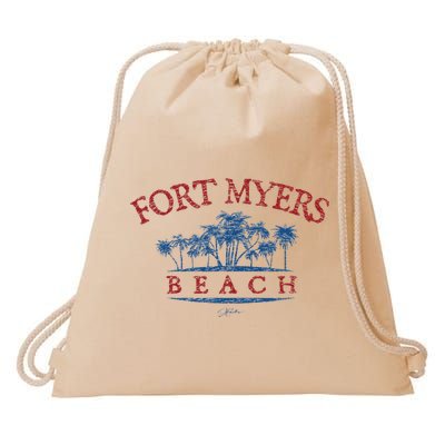 Fort Myers Beach Fl Palm Trees On Beach Drawstring Bag