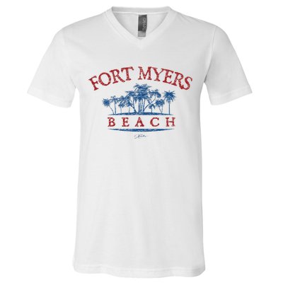 Fort Myers Beach Fl Palm Trees On Beach V-Neck T-Shirt