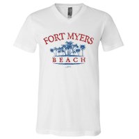 Fort Myers Beach Fl Palm Trees On Beach V-Neck T-Shirt