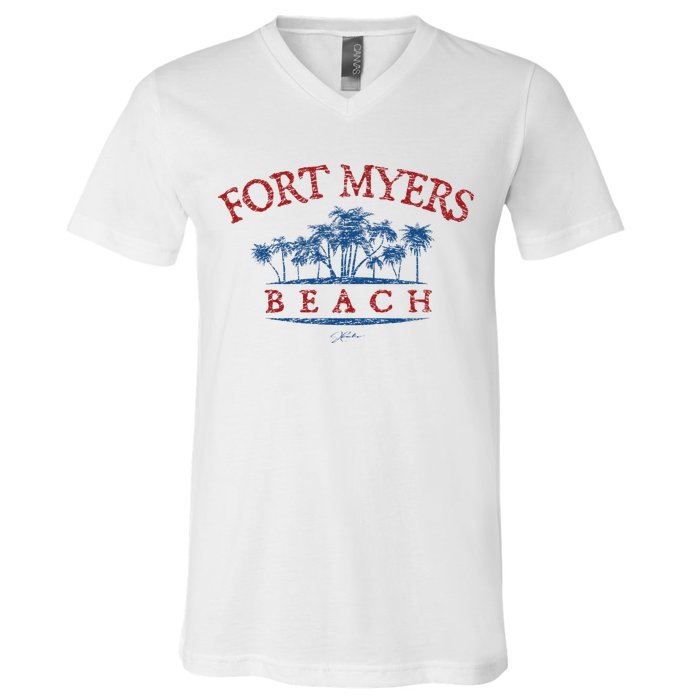 Fort Myers Beach Fl Palm Trees On Beach V-Neck T-Shirt