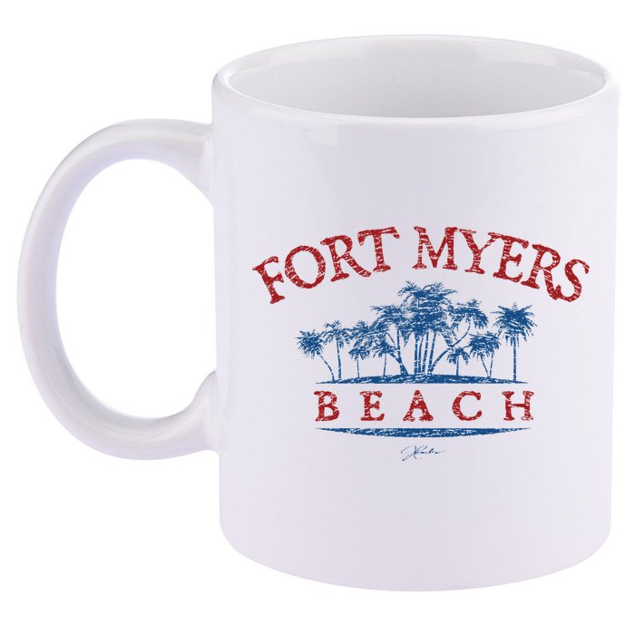 Fort Myers Beach Fl Palm Trees On Beach 11oz C Handle Ceramic Mug