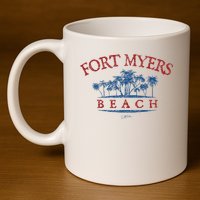 Fort Myers Beach Fl Palm Trees On Beach 11oz C Handle Ceramic Mug