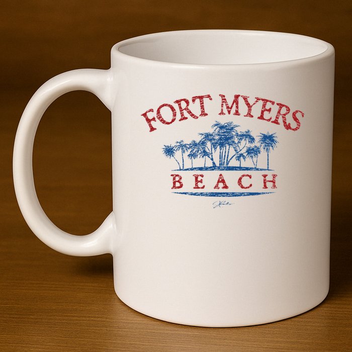 Fort Myers Beach Fl Palm Trees On Beach 11oz C Handle Ceramic Mug