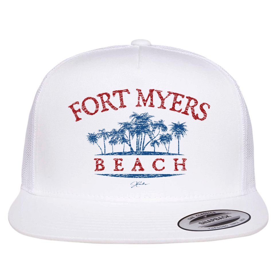 Fort Myers Beach Fl Palm Trees On Beach Flat Bill Trucker Hat