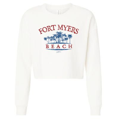 Fort Myers Beach Fl Palm Trees On Beach Cropped Pullover Crew