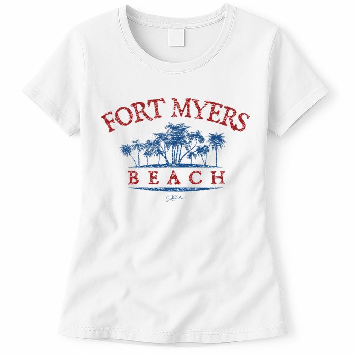 Fort Myers Beach Fl Palm Trees On Beach Womens T-Shirt
