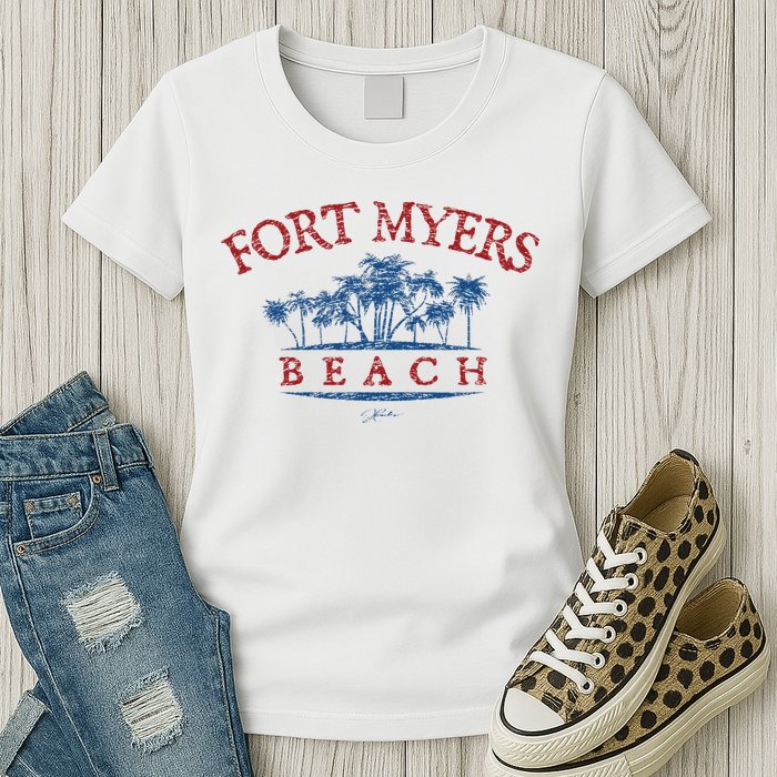 Fort Myers Beach Fl Palm Trees On Beach Womens T-Shirt