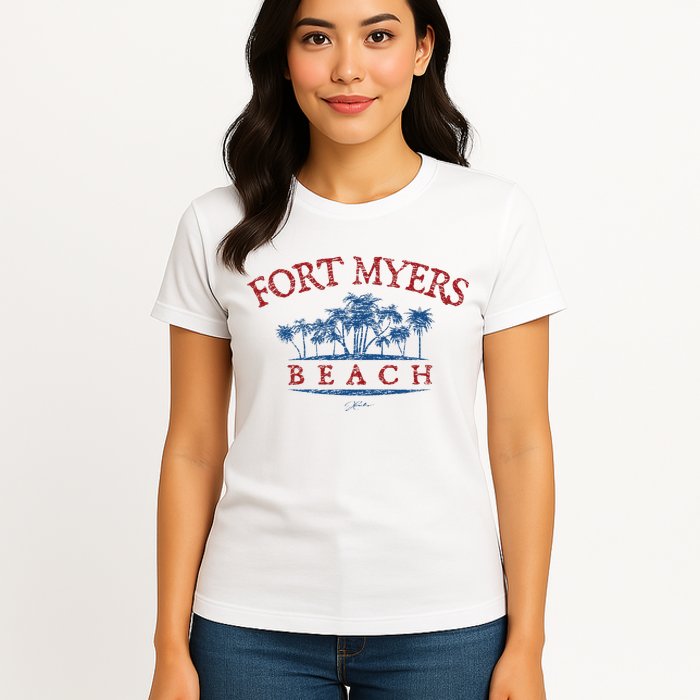 Fort Myers Beach Fl Palm Trees On Beach Womens T-Shirt
