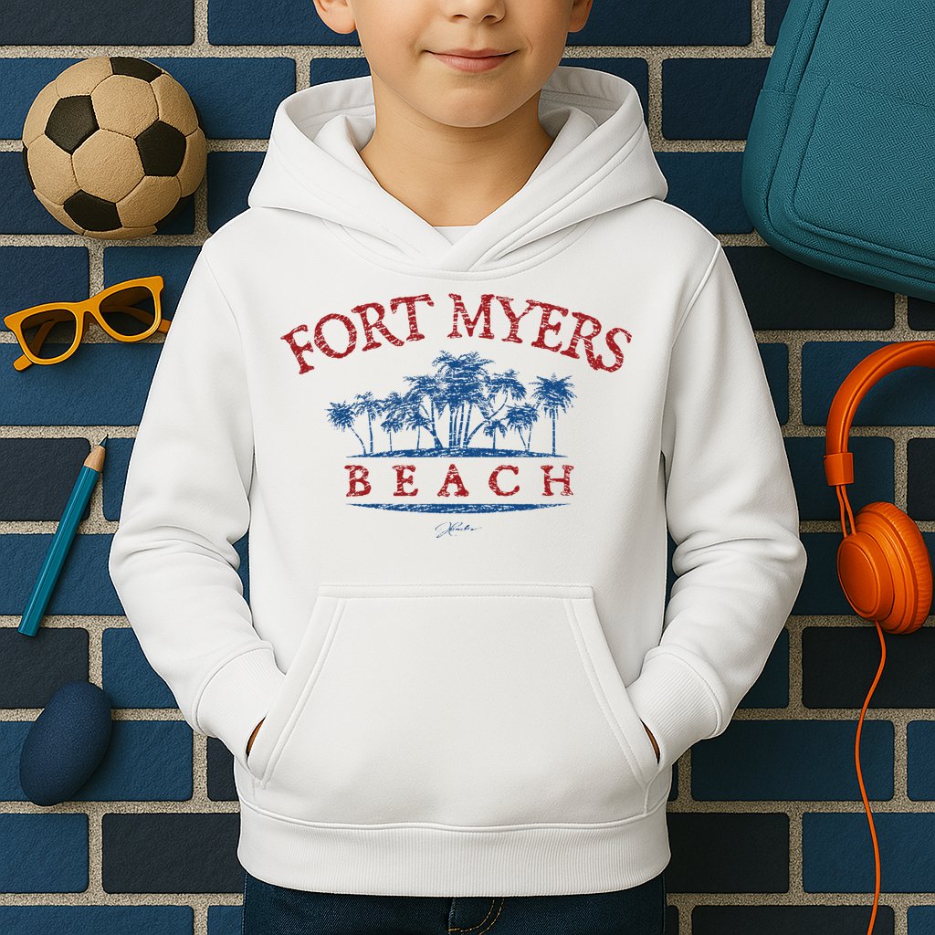 Fort Myers Beach Fl Palm Trees On Beach Kids Hoodie