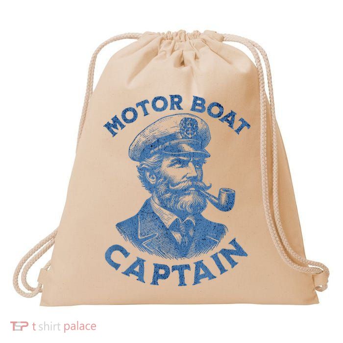 Funny Motor Boat Captain Drawstring Bag