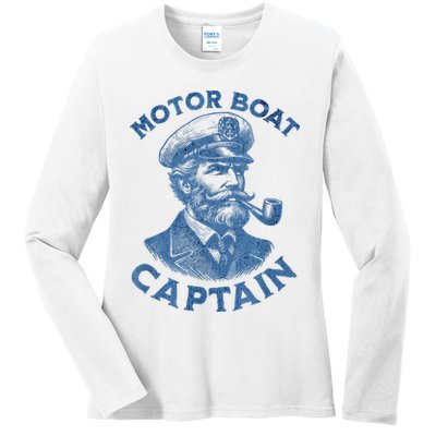 Funny Motor Boat Captain Ladies Long Sleeve Shirt