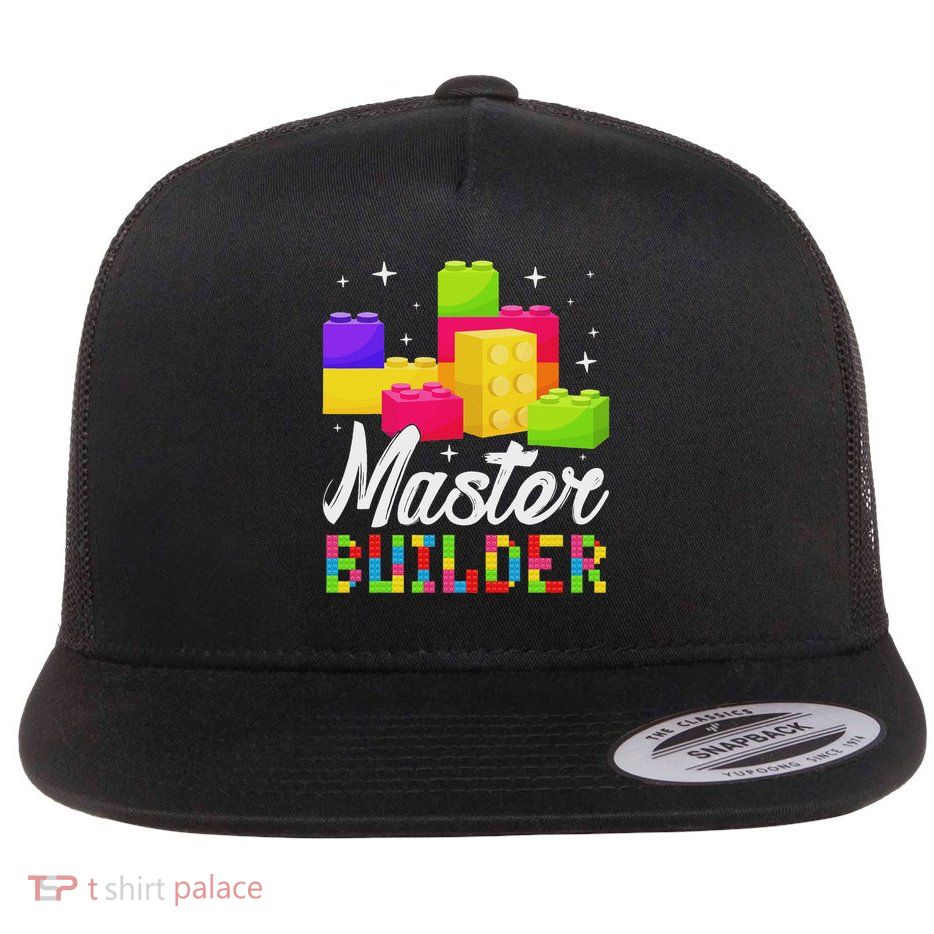 Funny Master Builder Building Block Bricks Lovers Kids Boys Flat Bill Trucker Hat