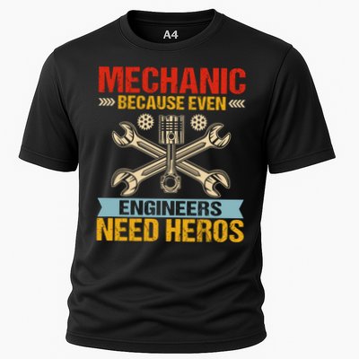 Funny Mechanic Because Even Engineers Need Heroes Cooling Performance Crew T-Shirt